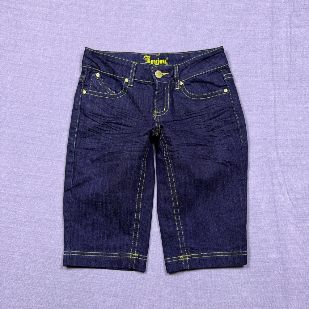 Joujou Royale Girls Denim Capri‎ Shorts Yellow Stitching Size 3/4